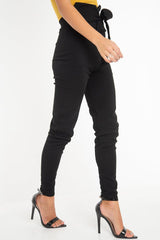 Black Tie Front Crepe Cigarette Trousers - Ryanne