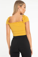 Mustard Button Front Ruffle Top - Franceska