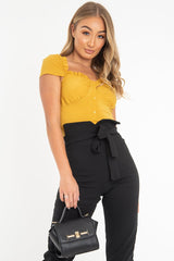 Mustard Button Front Ruffle Top - Franceska