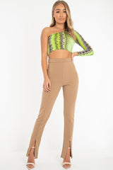 Camel Split Front Flared Trousers - Florie