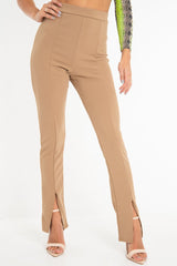 Camel Split Front Flared Trousers - Florie