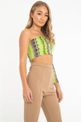 Green Snake Print One Sleeve Crop Top - Preesha