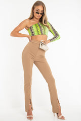 Green Snake Print One Sleeve Crop Top - Preesha