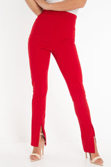 Red Split Front Flared Trousers - Florie