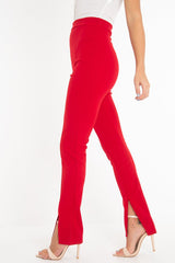 Red Split Front Flared Trousers - Florie