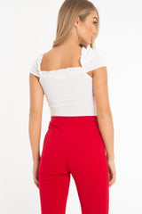 White Button Front Ruffle Top - Franceska