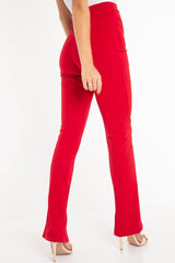 Red Split Front Flared Trousers - Florie