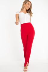 Red Split Front Flared Trousers - Florie