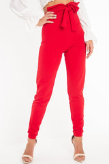 Red Tie Front Crepe Cigarette Trousers - Ryanne