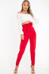 Red Tie Front Crepe Cigarette Trousers - Ryanne