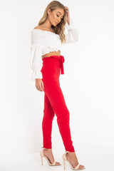 Red Tie Front Crepe Cigarette Trousers - Ryanne