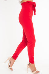Red Tie Front Crepe Cigarette Trousers - Ryanne