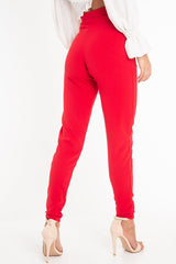 Red Tie Front Crepe Cigarette Trousers - Ryanne