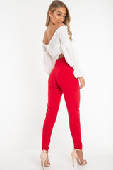 Red Tie Front Crepe Cigarette Trousers - Ryanne