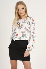 White Floral Tie Bell Sleeve Top - Gemma