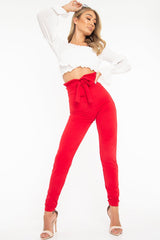 Red Tie Front Crepe Cigarette Trousers - Ryanne