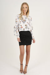 White Floral Tie Bell Sleeve Top - Gemma