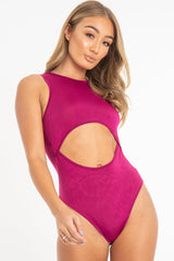 Plum Cut Out Racer Neck Sleeveless Bodysuit - Kourtney