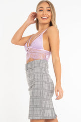 Lilac Lace Mesh Harness Plunge Bralet - Remy