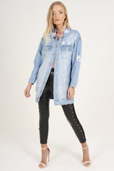 Light Wash Distressed Oversized Denim Jacket - Betti