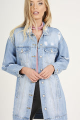Light Wash Distressed Oversized Denim Jacket - Betti