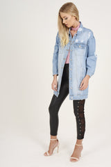 Light Wash Distressed Oversized Denim Jacket - Betti