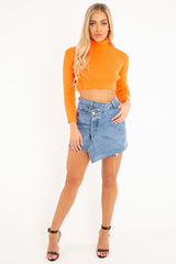 Mid Wash Asymmetric Wrap Denim Skirt - Laryn