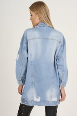Light Wash Distressed Oversized Denim Jacket - Betti