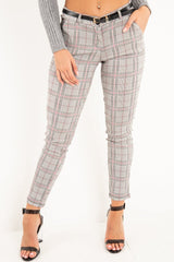 Black Red Check Belted Skinny Trousers - Jayani