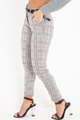 Black Red Check Belted Skinny Trousers - Jayani