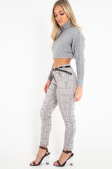 Black Red Check Belted Skinny Trousers - Jayani