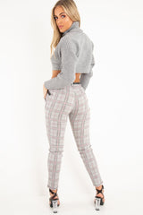 Black Red Check Belted Skinny Trousers - Jayani