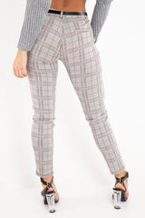Black Red Check Belted Skinny Trousers - Jayani