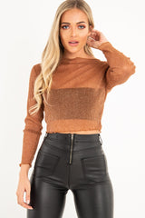 Rust Glitter Mesh Crop Top -Novali