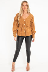 Rust Corduroy Drawstring Buttoned Blouse - Willard