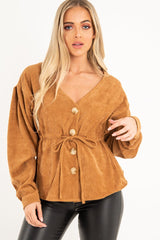 Rust Corduroy Drawstring Buttoned Blouse - Willard
