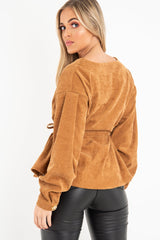Rust Corduroy Drawstring Buttoned Blouse - Willard