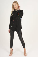 Black Butterfly Embroidered Shirt - Elita