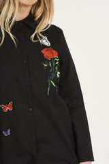 Black Butterfly Embroidered Shirt - Elita