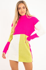 Fuchsia Lime and Cream Knit Jumper Dress - Taila