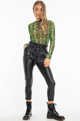 Green Snake Print Mesh Long Sleeve Top - Marisela