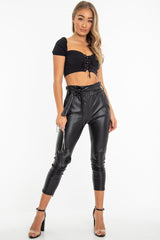 Black Lace Up Sweetheart Puff Sleeve Crop Top - Kandis
