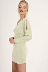 Mint Green Batwing Cold Shoulder Mini Dress - Sonia