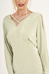 Mint Green Batwing Cold Shoulder Mini Dress - Sonia