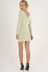 Mint Green Batwing Cold Shoulder Mini Dress - Sonia