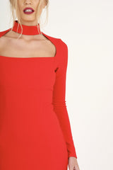 Red Cut Out Choker Bodycon Dress - Tink