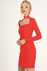 Red Cut Out Choker Bodycon Dress - Tink