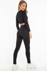 Black Rib Ruched Front Crop Top Legging Loungewear Co-Ord - Victoria