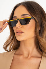 Black Mustard Stripe Small Frame Sunglasses - Nicola