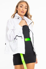 White Hooded Zip Front Rain Parka - Leticia
